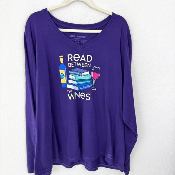 Life Is Good Womens Crusher Tee Shirt Size XXXL V Neck Book Lover Wine Purple - Picture 1 of 8